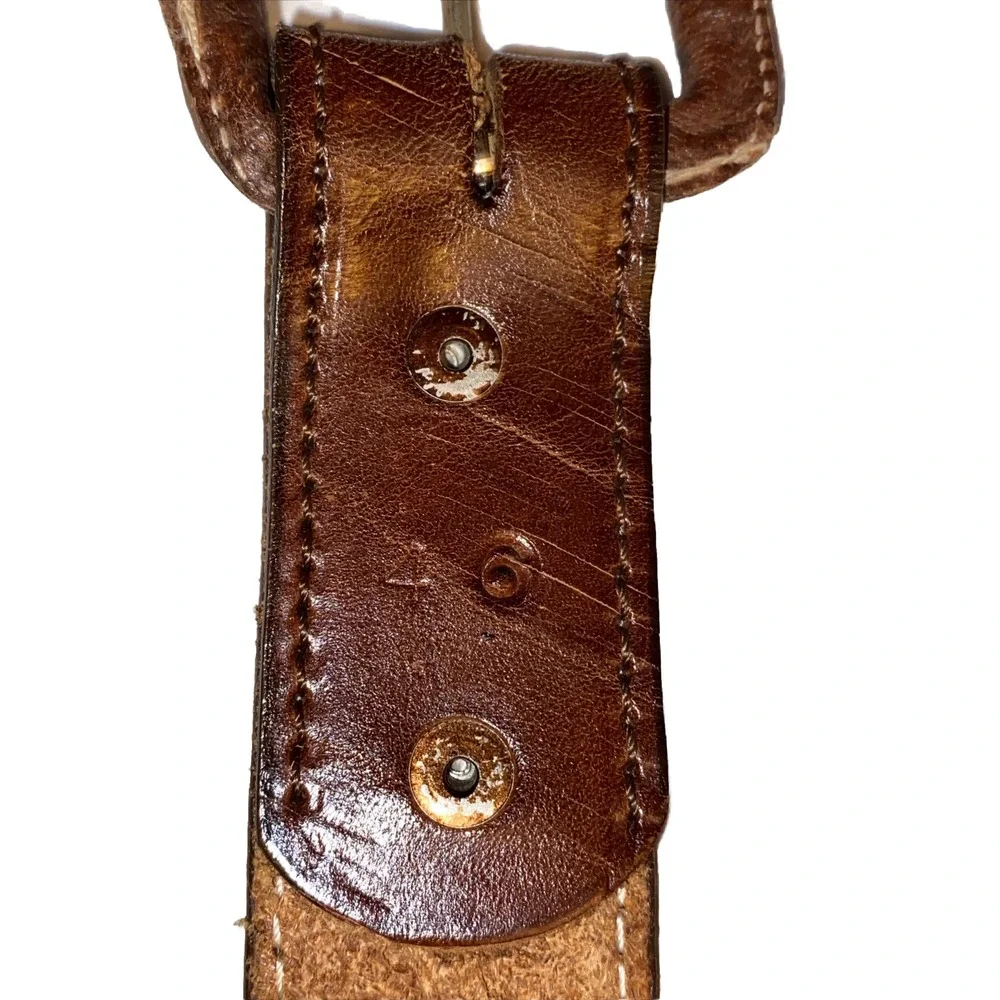 Vtg Belt Hand Tooled Leather Southwestern Braided Silver Brown Men's Sz 46